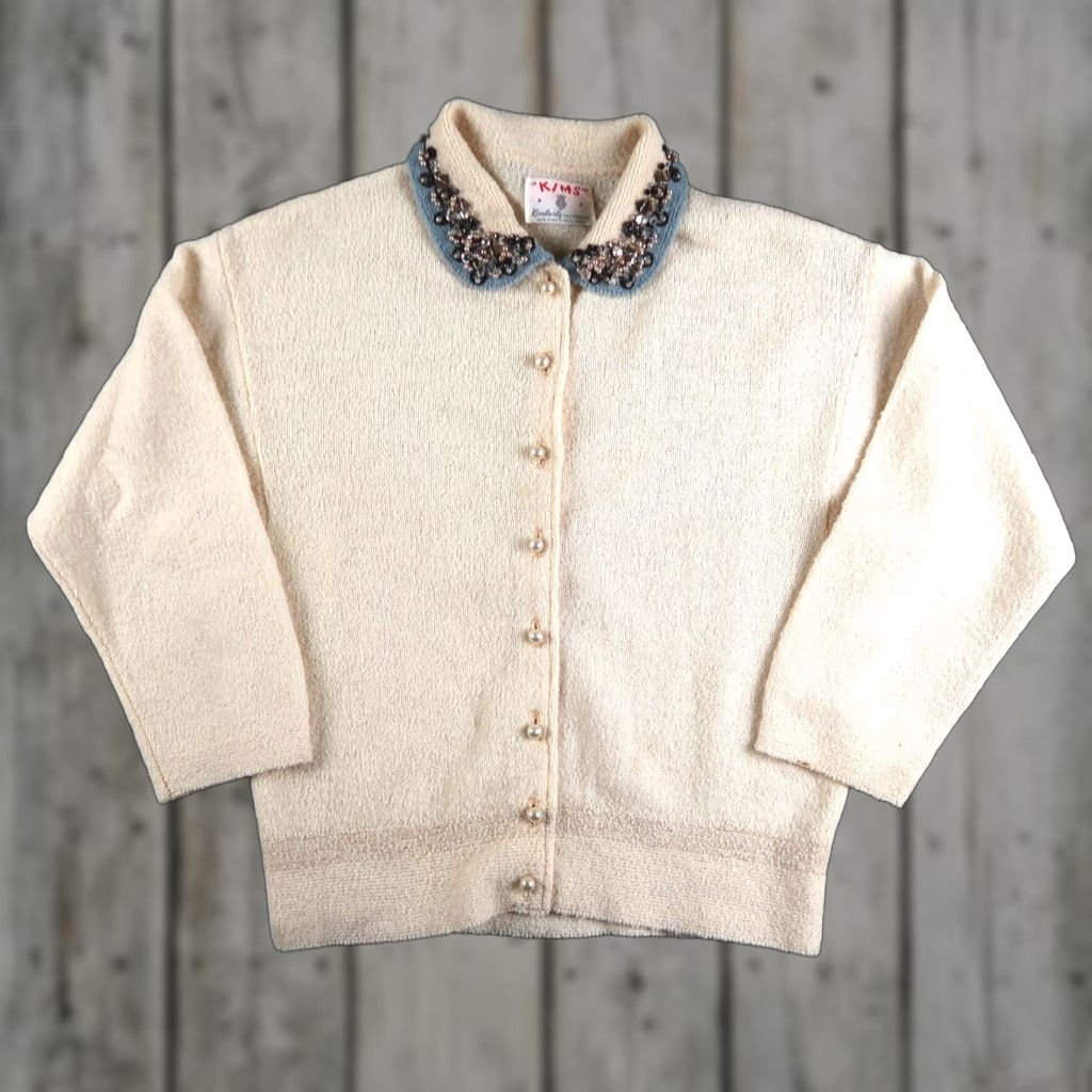 Vintage VINTAGE Kimberly Knitwear Cardigan Wool Ivory Beads S Wool Jacket Womens 60s 70s Republic Size S / US 4 / IT 40 - 1 Thumbnail