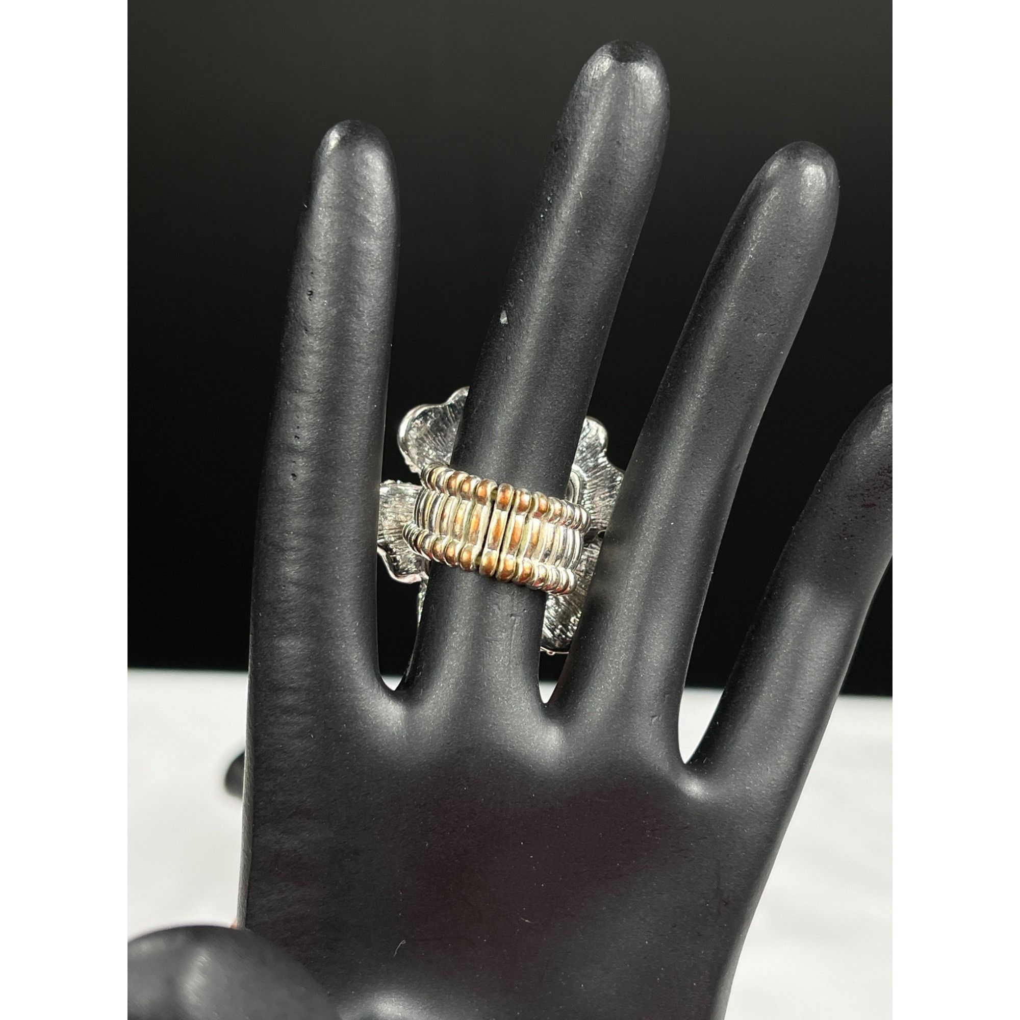 Vintage Elegant Silver Black Floral Ring With Pearl SKU 006 Size ONE SIZE - 4 Thumbnail