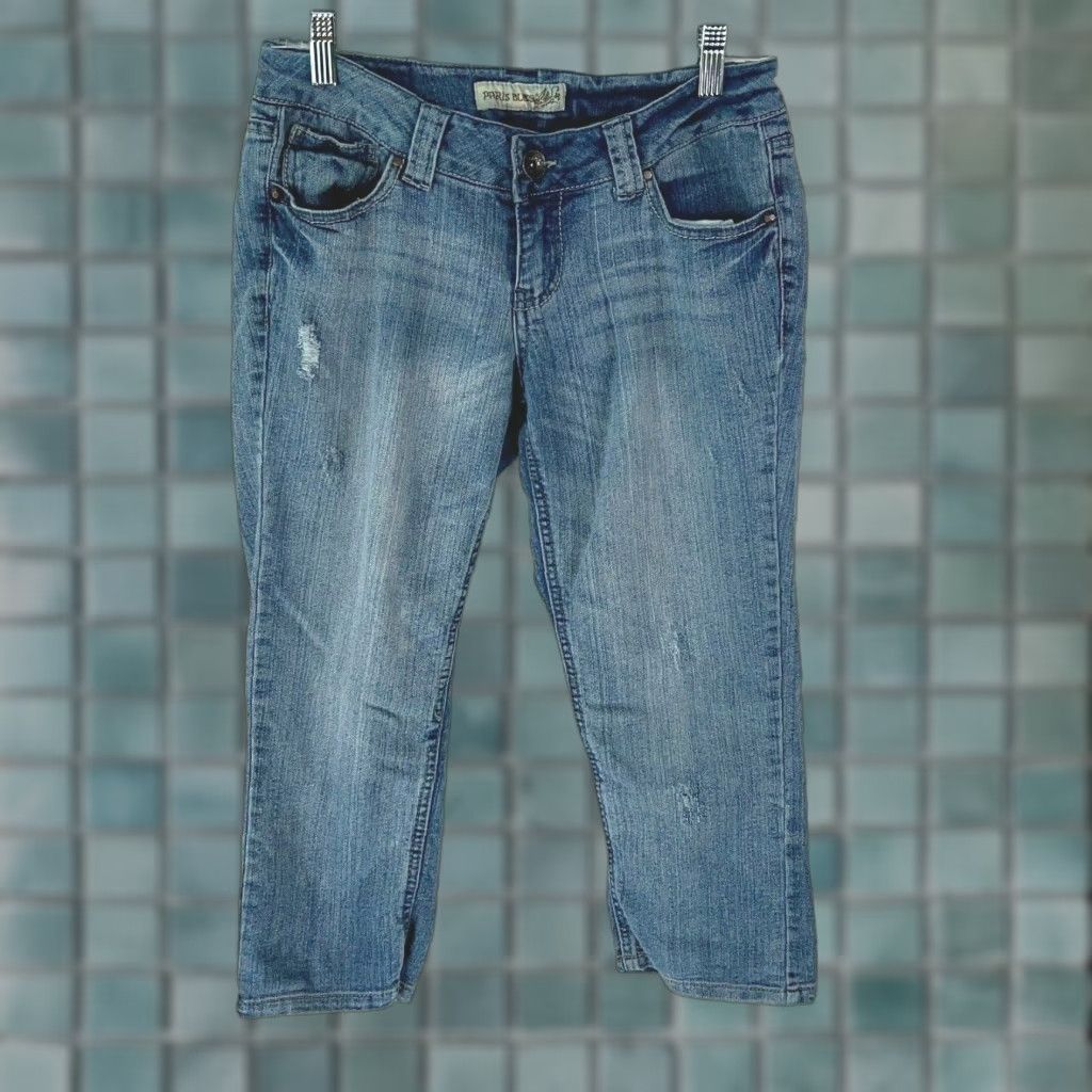 Vintage Paris Blues Womens Jeans Cropped Blue Distressed Stretch 7 Size 28" / US 6 / IT 42 - 1 Thumbnail