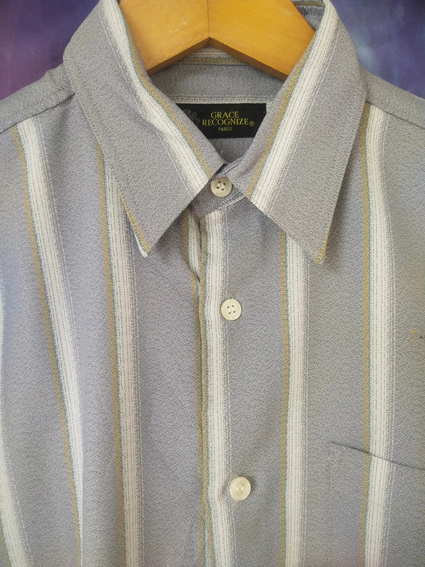 Japanese Brand Grace Recognicze Paris Grey Stripe Poly Vintage Shirt Size US M / EU 48-50 / 2 - 2 Thumbnail