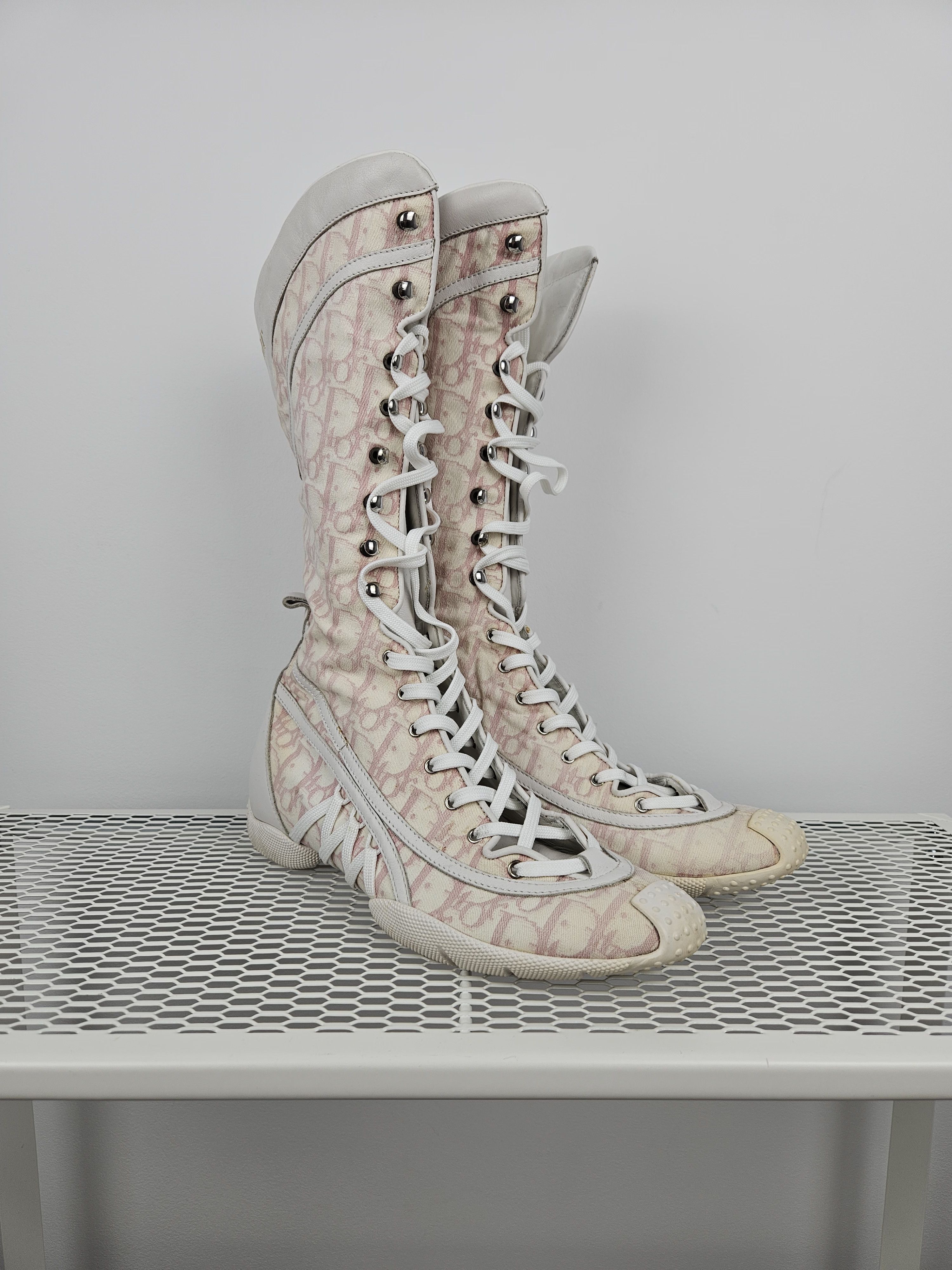 Dior Vintage y2k dior monogram knee height lace up boots Size US 7 / IT 37 - 1 Thumbnail