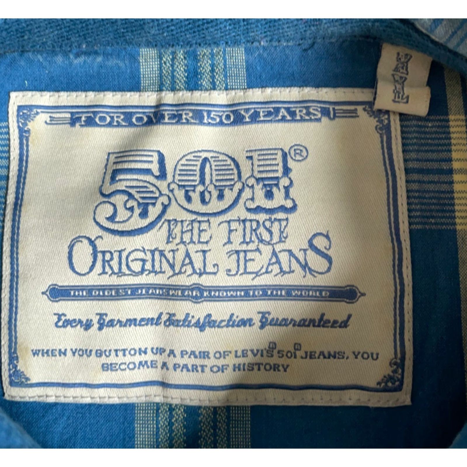 Levi's Levi's 501 Plaid Shirt Mens XL Blue Yellow Western Metal Buttons (2XL Tag) Size US XL / EU 56 / 4 - 3 Thumbnail