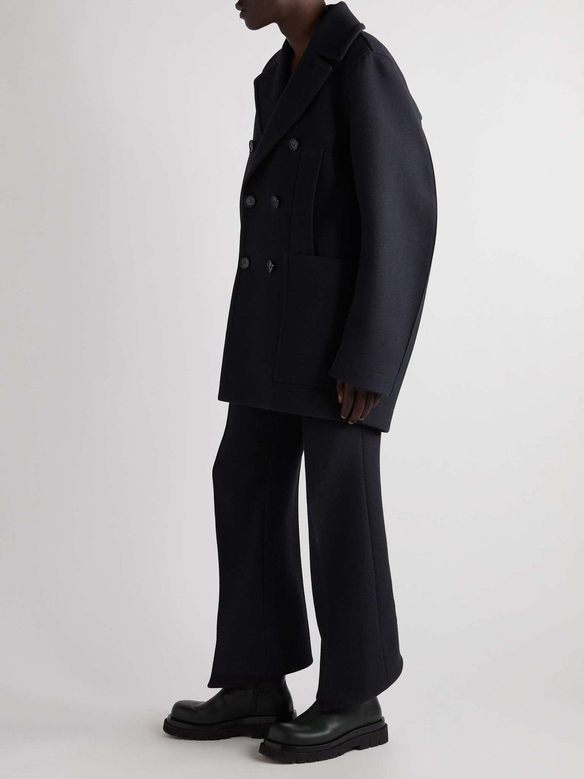 Bottega Veneta Navy rare oversized grain de poudre curved peacoat Size US S / EU 44-46 / 1 - 4 Thumbnail