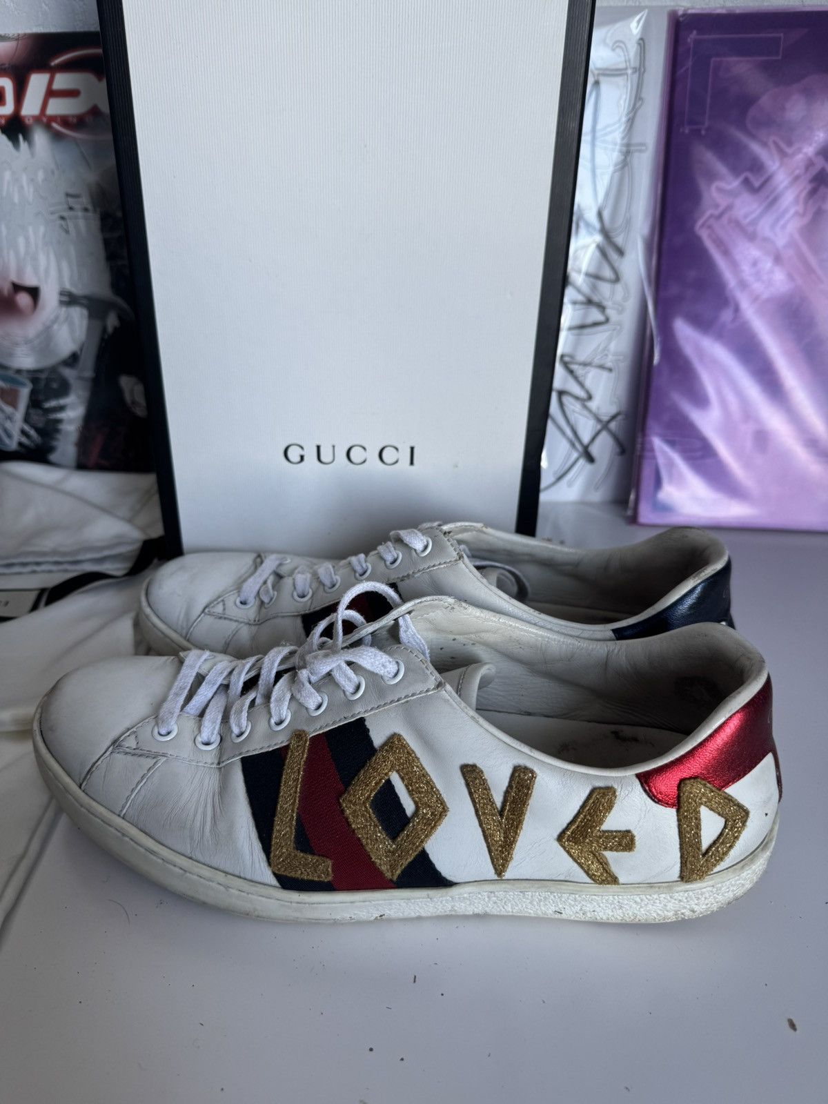 Gucci Gucci “Loved” Ace Embroidered Sneakers Luxury Designer Size US 8.5 / EU 41-42 - 8 Thumbnail