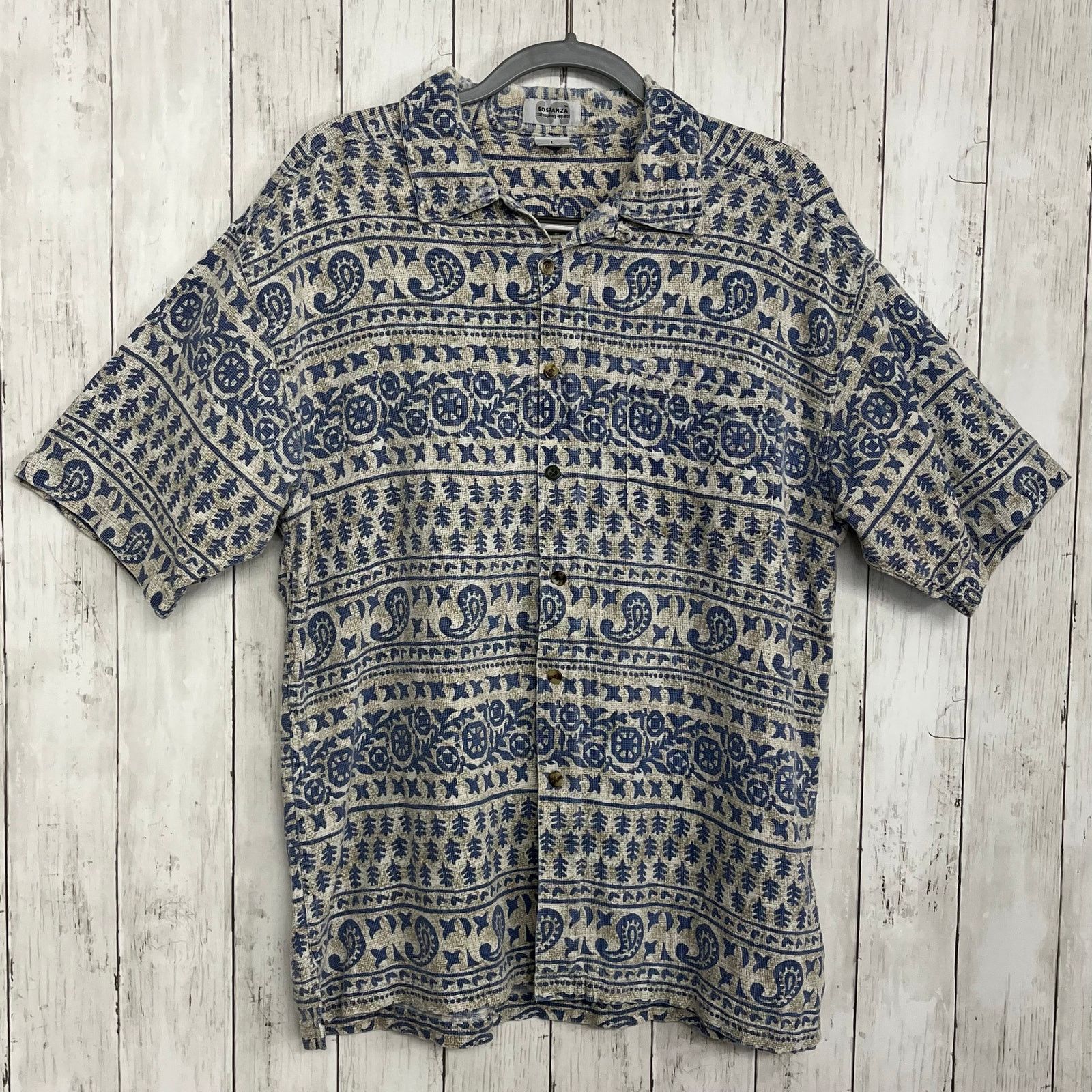 Vintage Vintage Sostanza 90s Blue Cotton Button Down Shirt Size US L / EU 52-54 / 3 - 1 Thumbnail