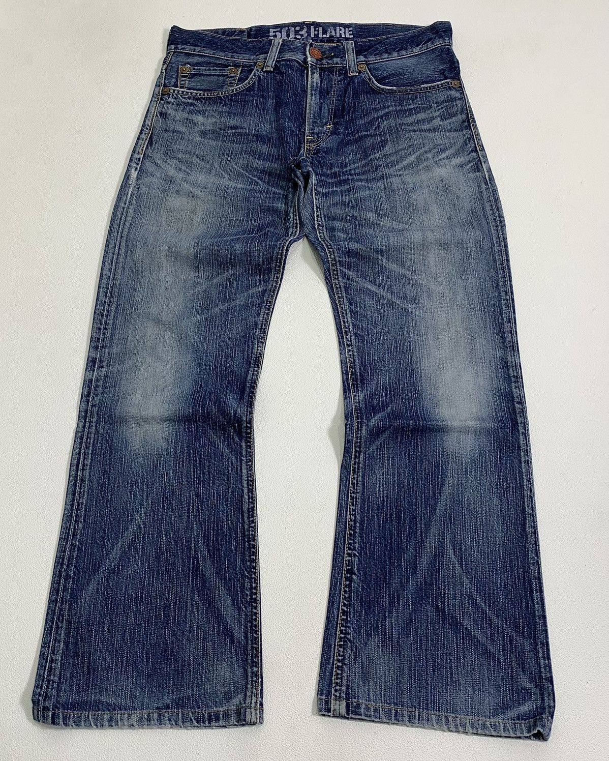 Vtg Distressed Flare Edwin 503 Blue Trip Japan 🎌