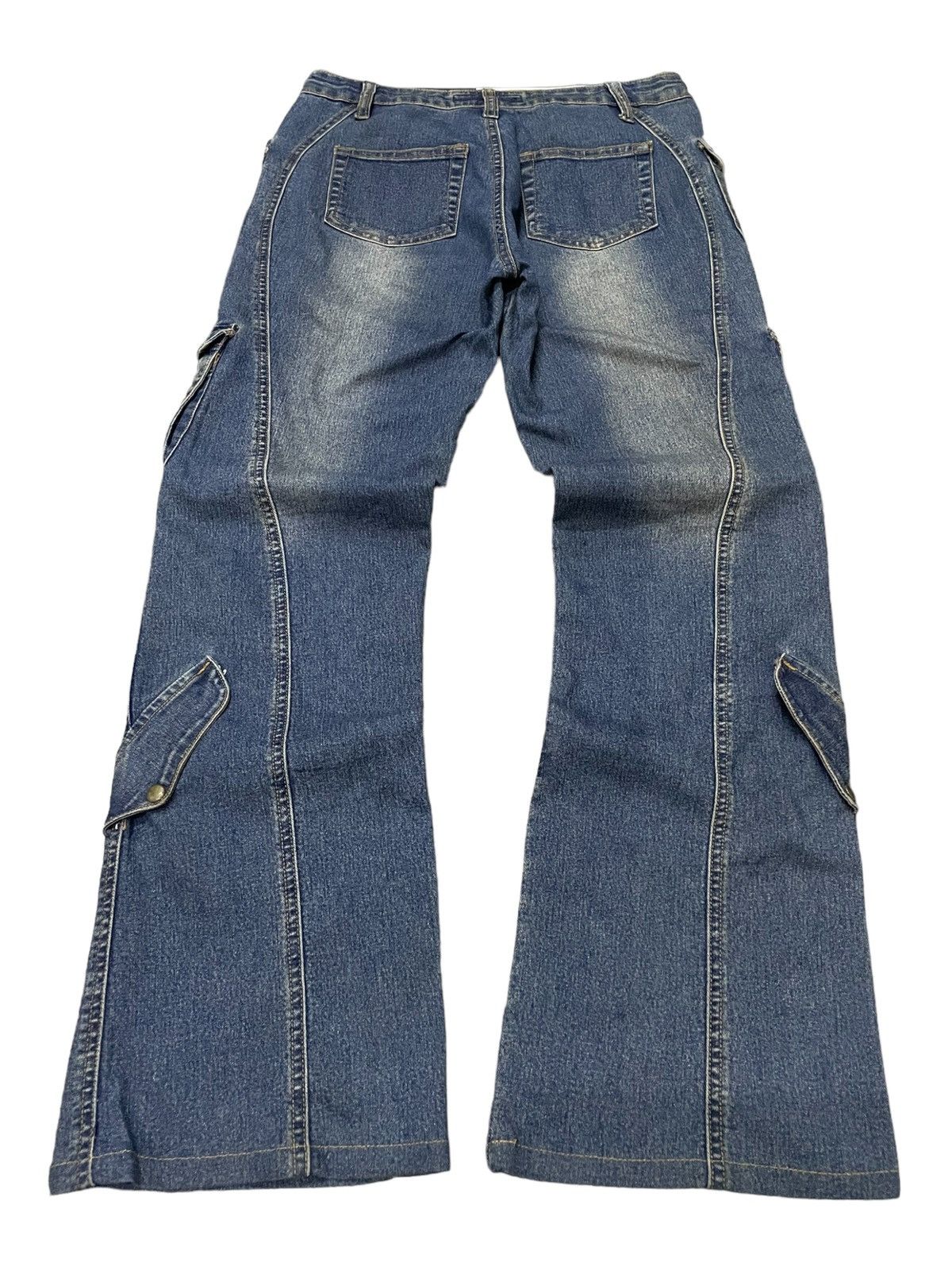 If Six Was Nine × KMRii × Le Grande Bleu (L.G.B.) Modernistic Japan Laser Wash Flared Cargos Jeans Size US 29 - 2 Thumbnail