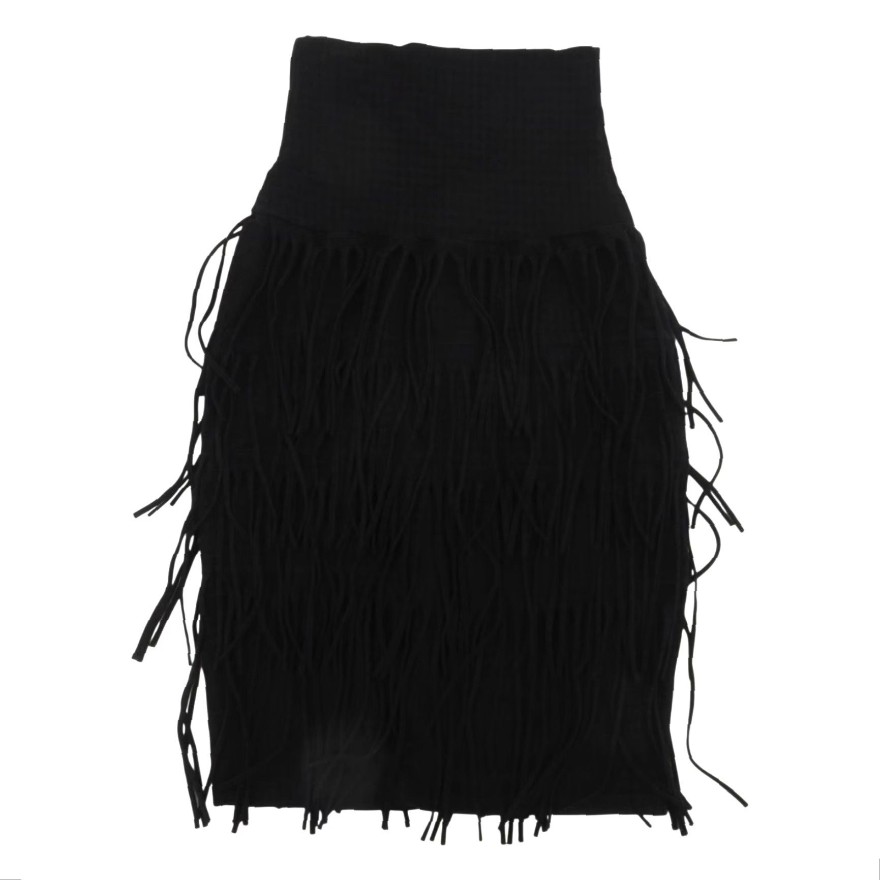 Vintage The Furies Women Extra Small XS Black Plaid Check Fringe Stretch Pencil Skirt Size 26" / US 2 / IT 38 - 2 Thumbnail