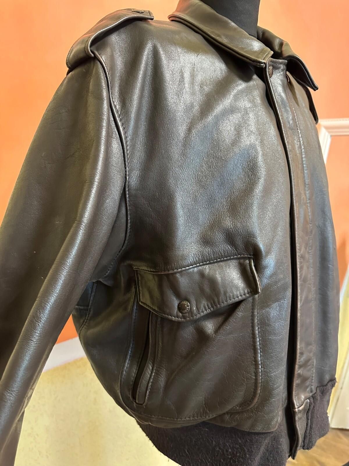 Schott SCHOTT 184-SM Black Leather Flight Jacket Vintage 80's 54US Size US XL / EU 56 / 4 - 5 Thumbnail