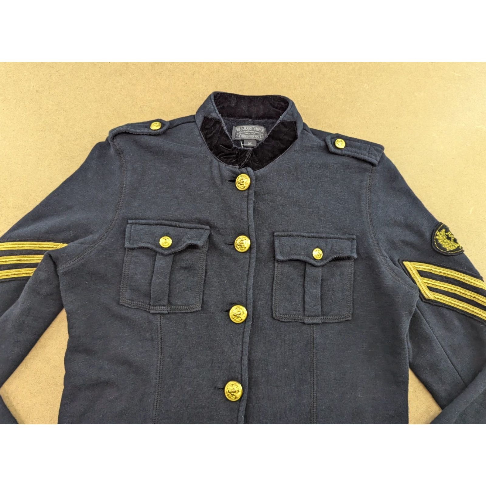 Vintage VINTAGE Polo Jeans Company Blazer Jacket Womens Medium Black Coat Long Sleeve Chevron Military Button Jacket Athletic Fit Formal Adult Women Size 32" / US 10 / IT 46 - 3 Thumbnail