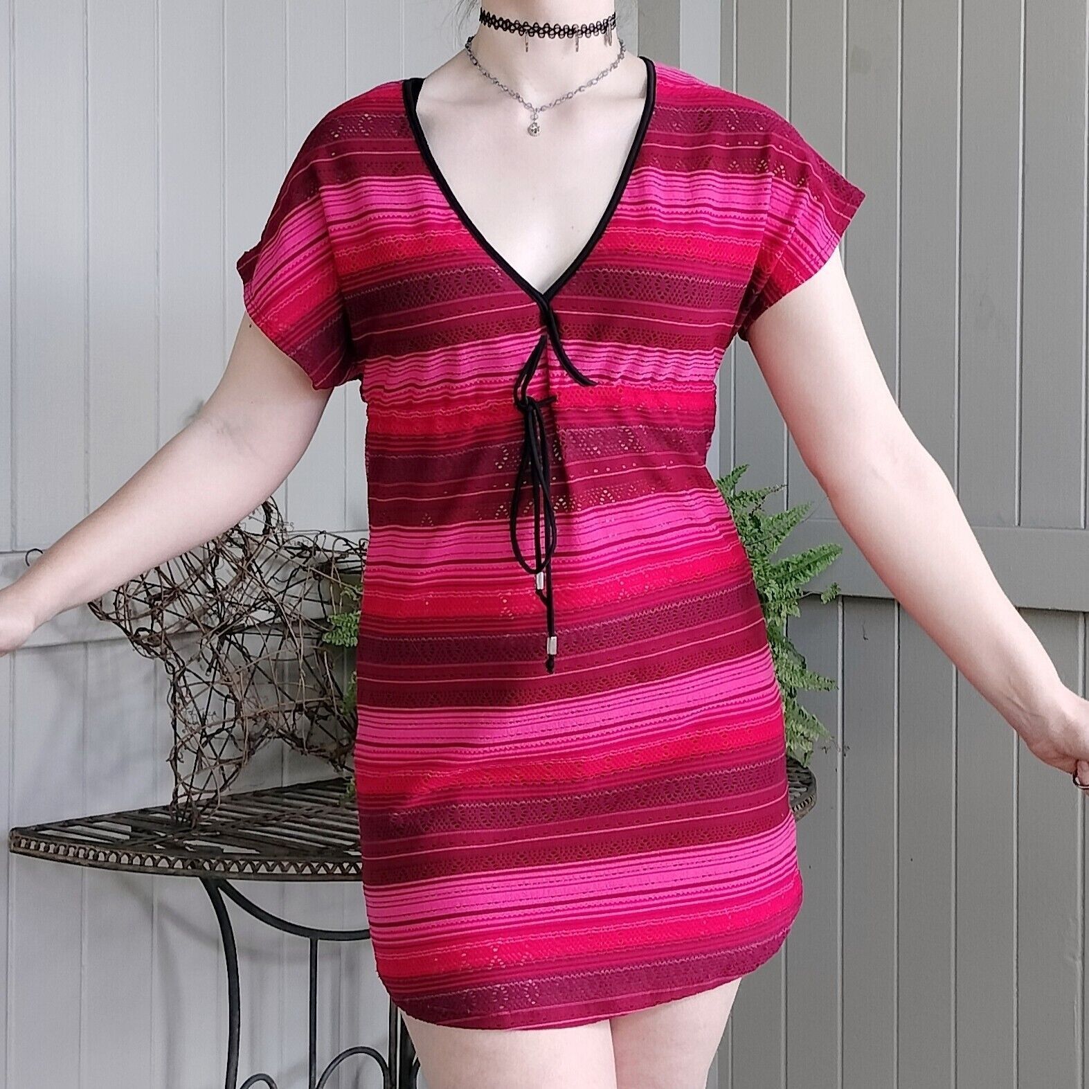 Mambo Mambo Y2K 2000s Dress Mini Short Sleeve Ombre Striped Mesh Size S / US 4 / IT 40 - 2 Thumbnail