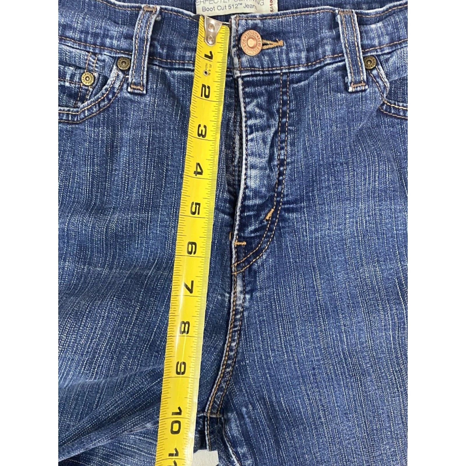 Levi's VINTAGE? No. Actually: Levi's 512 Slim Bootcut Jeans Women's High Rise sz 12 Short Blue Denim Slimming Stretch Regular Rise Jeans Size 34" / US 12 / IT 48 - 5 Thumbnail