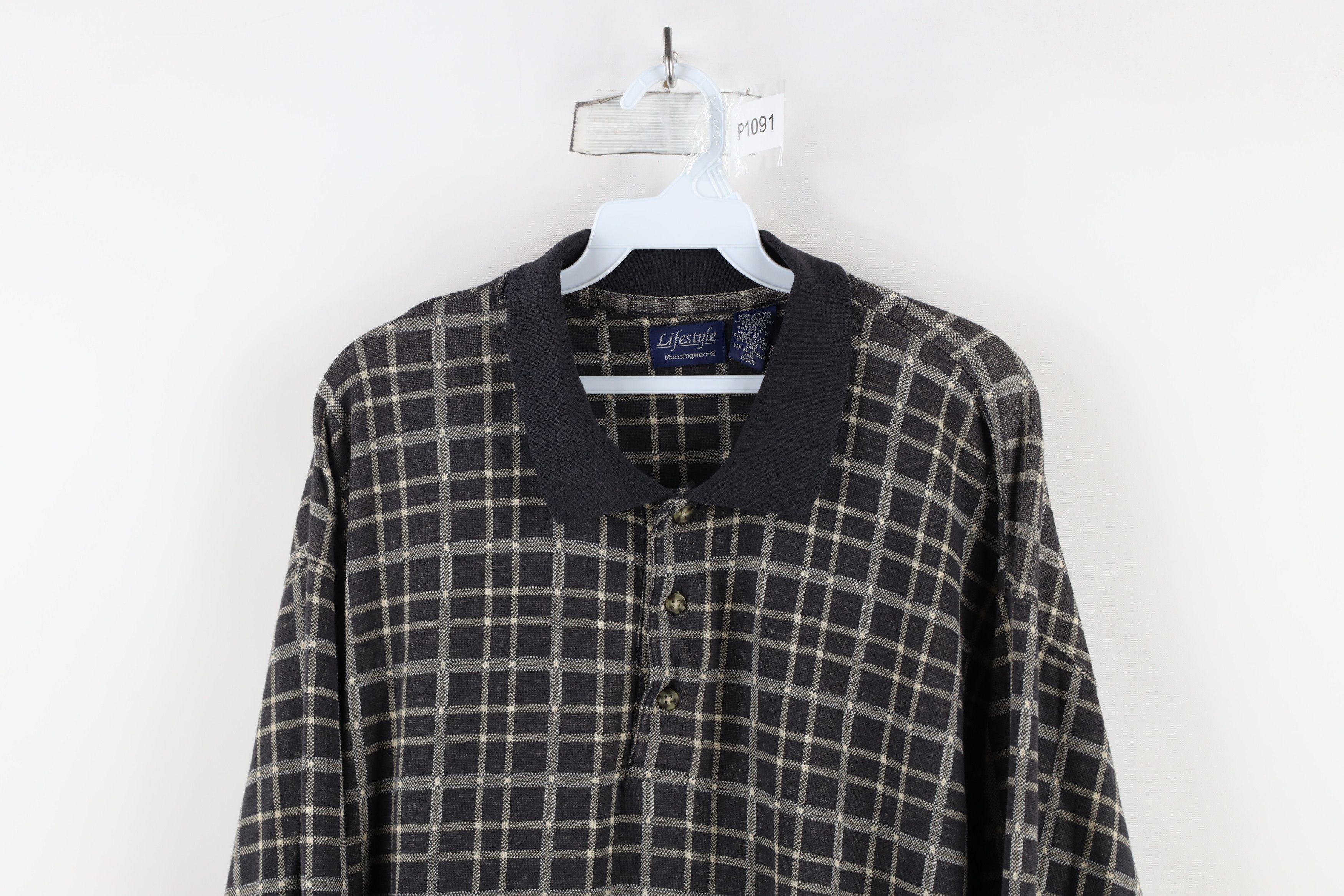 Vintage Vintage 90s Streetwear Long Sleeve Rugby Polo Shirt Plaid Size US XXL / EU 58 / 5 - 2 Thumbnail