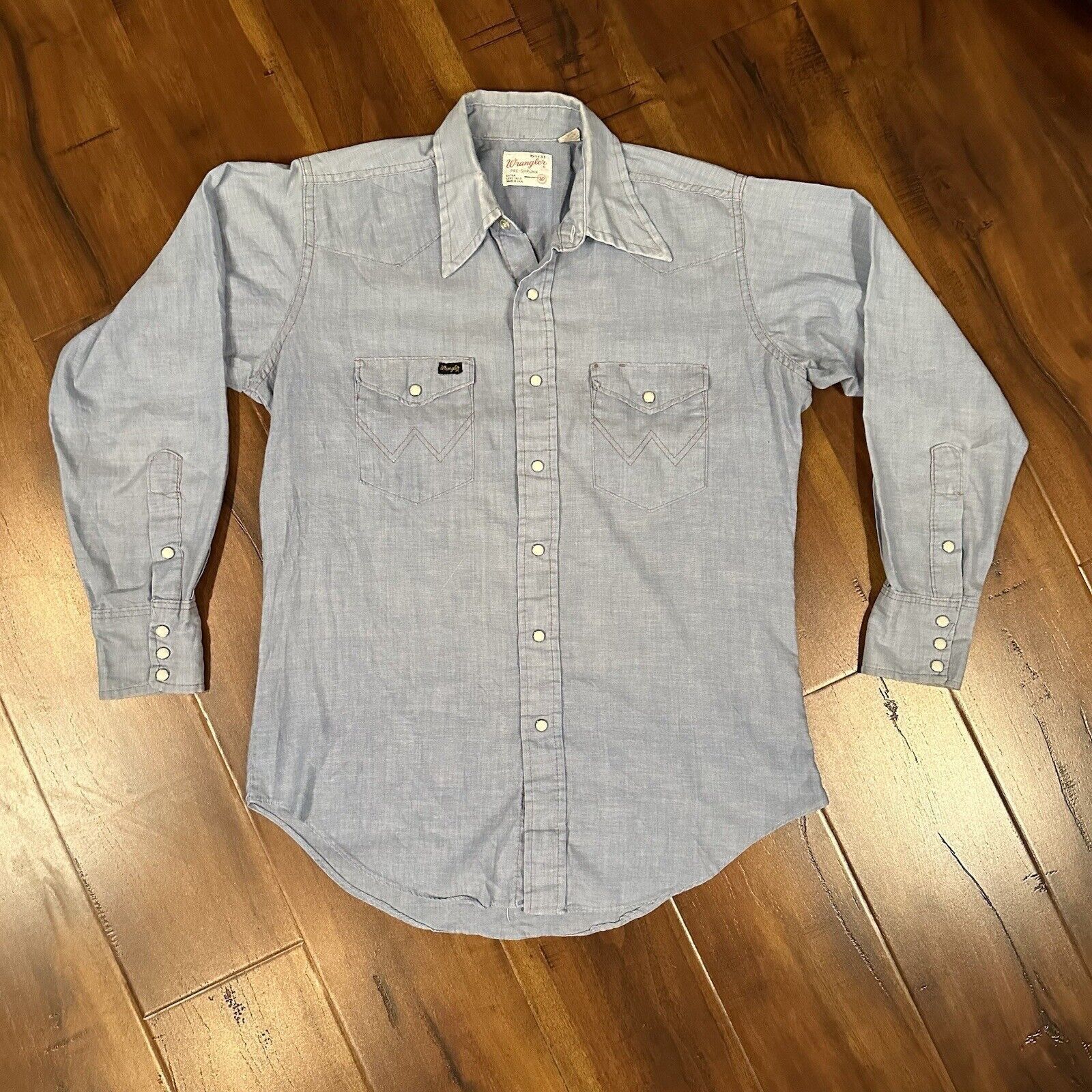 Chemise Vintage Wrangler Homme XL - Gris Bleu à Carreaux, Fermeture Snap, Style Cowboy Western