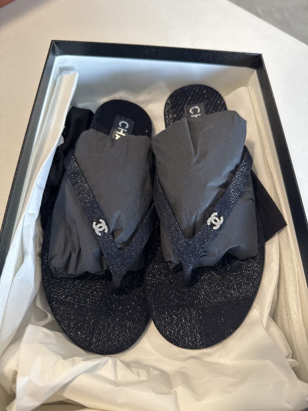 Chanel Chanel blue denim glitter thongs flip flops Size US 8 / IT 38 - 1 Thumbnail