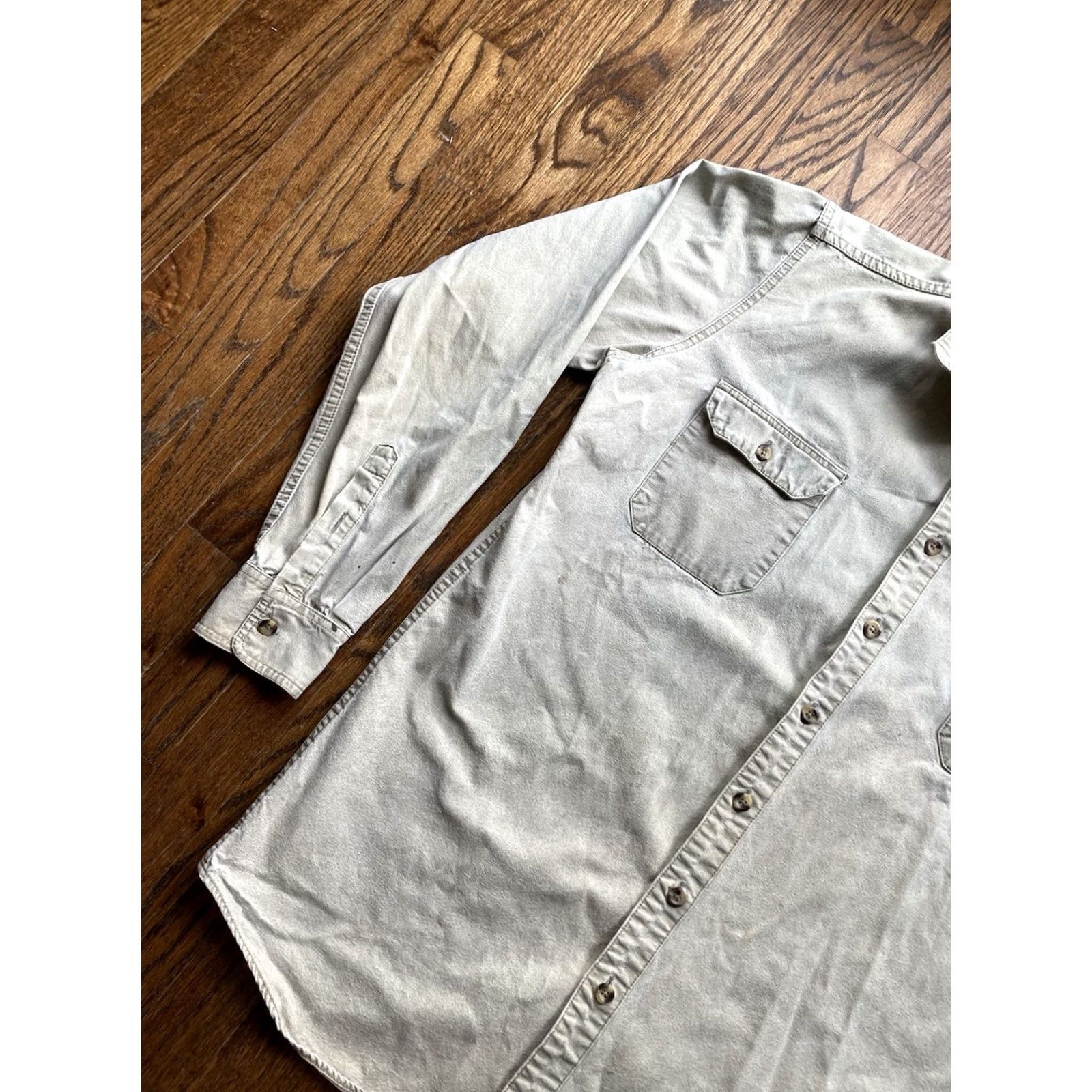 Patagonia VINTAGE Patagonia Canvas Work Shirt Mens LT Beige 90s Button-Up Long Sleeve Big & Tall Size US L / EU 52-54 / 3 - 2 Thumbnail
