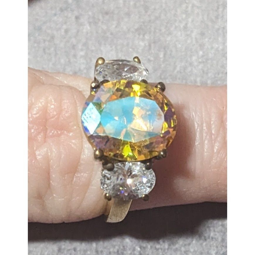 Other Brilliant Three Stone Sterling Silver Gold Tone Plated Engag Size ONE SIZE - 5 Thumbnail