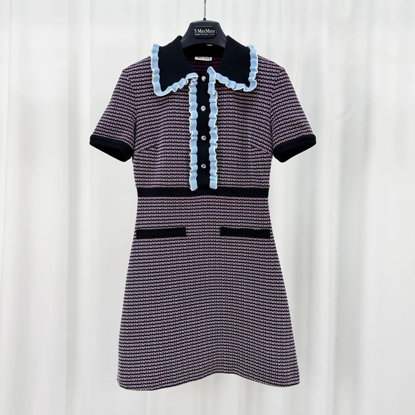 Miu Miu Miu Miu Ruffle Rhinestone Colorblock Knit Dress Size XS / US 0-2 / IT 36-38 - 1 Thumbnail