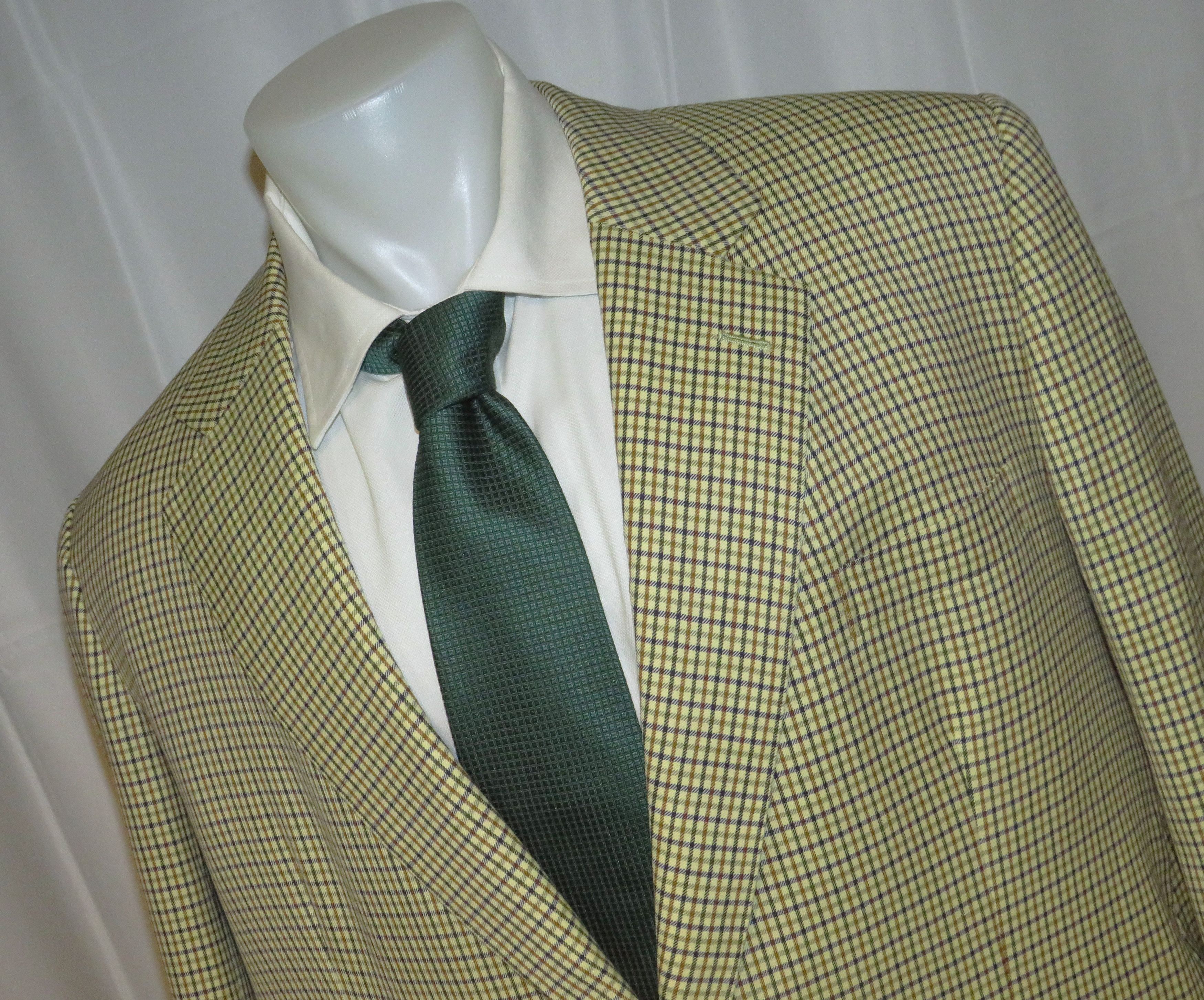 Henry Poole Savile Row Bespoke Cream Checked Two Button Sport Coat 44R Size 44R - 4 Thumbnail