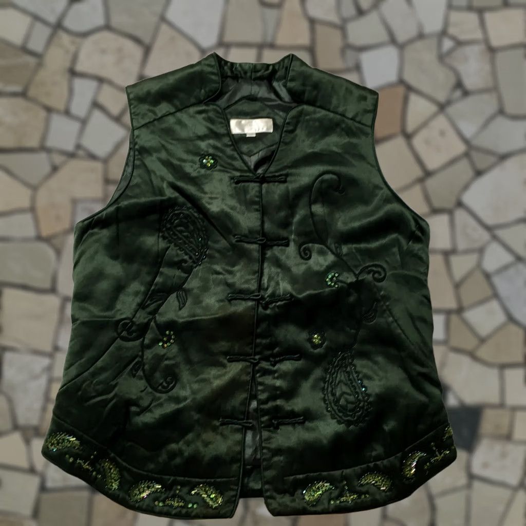 Vintage VINTAGE Green Silk Bohemian Embroidered Vest Unbranded 70s Womens Small? 44? Size M / US 6-8 / IT 42-44 - 1 Thumbnail