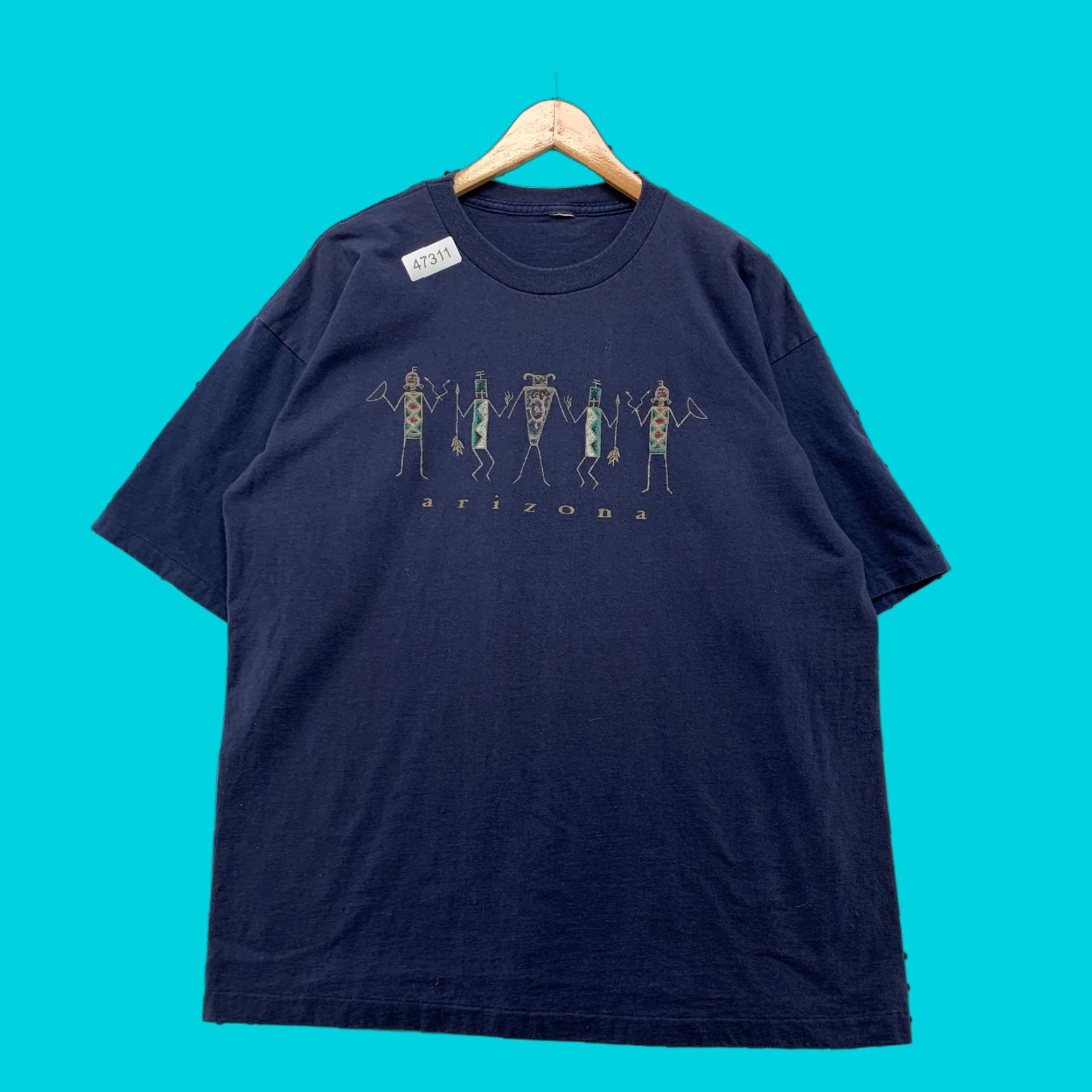 Vintage VINTAGE Arizona Artwork Shirt Mens XL Blue Graphic Print USA Aztec Ancient Shirt Size US XL / EU 56 / 4 - 1 Thumbnail