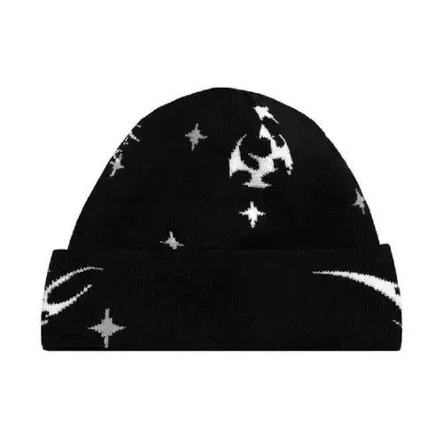 Japanese Brand Y2K Rare Art Beanie (black + white) Star Print Size ONE SIZE - 3 Thumbnail