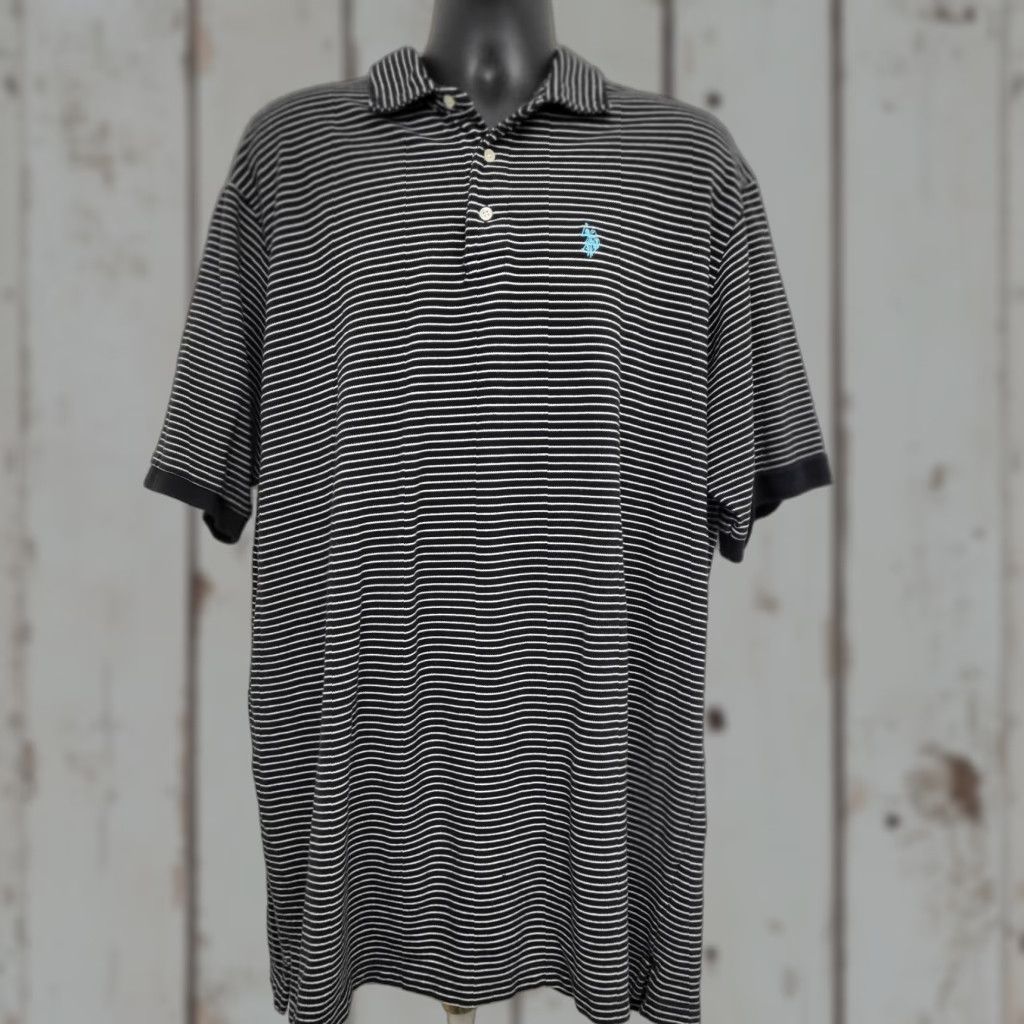 Vintage U.S. Polo Assn Shirt Men 3XLT Black White Striped Polo Tall Short Sleeve Polo Shirt Regular Fit Mens Size US XXL / EU 58 / 5 - 1 Thumbnail