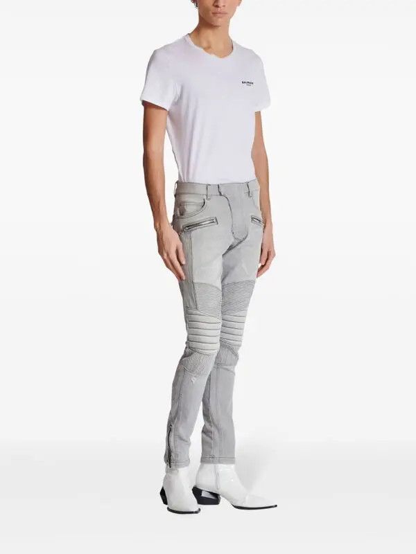 Balmain o1s1wg111025 Biker Slim Fit Mid Rise Jeans in Grey Size US 30 / EU 46 - 3 Thumbnail