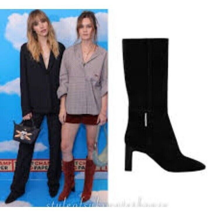 Longchamp Roseau Heeled boots Black suede Bamboo logo