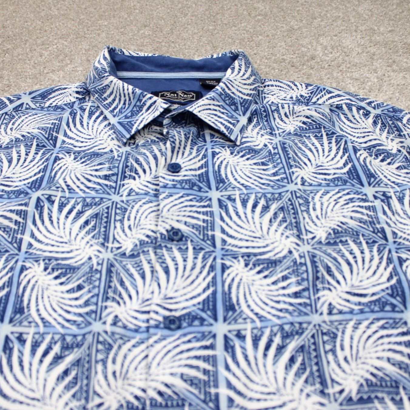 Nat Nast Nat Nast Shirt Mens 2XL Floral Silk/Cotton Short Sleeve Button Up Blue/White Size US XXL / EU 58 / 5 - 4 Thumbnail
