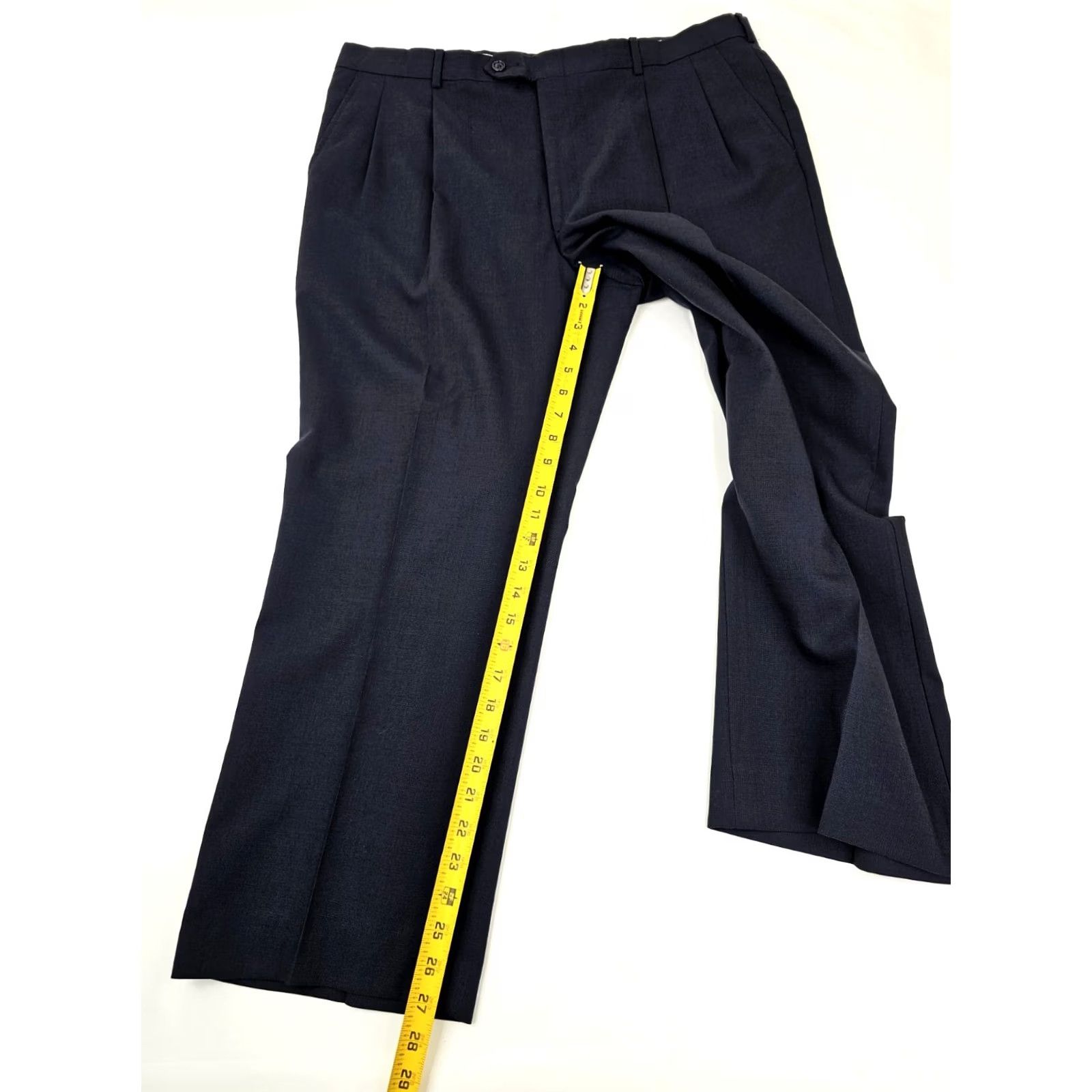 Stafford VINTAGE Stafford Wool Pleated Pants Men 39x27 Navy Blue Straight w Center Crease EUC Size US 39 - 3 Thumbnail