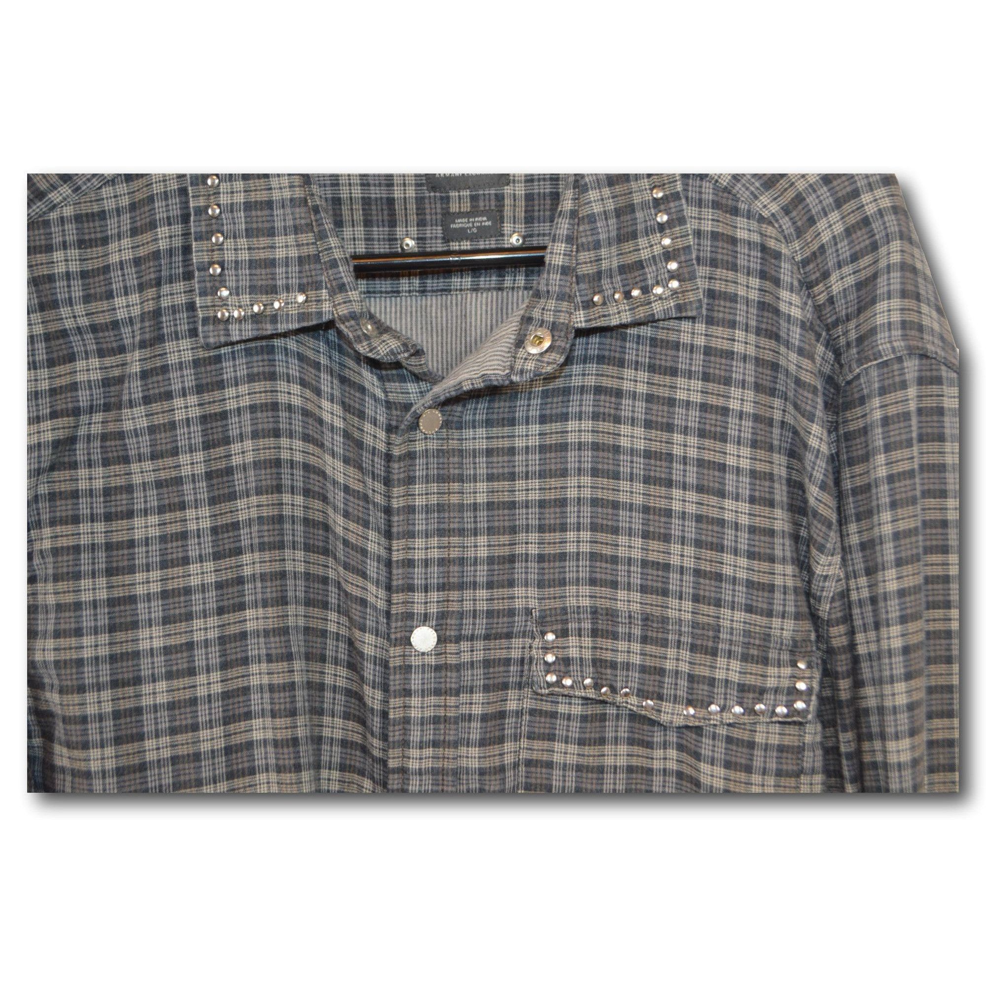 Designer AX Mens Plaid Long Sleeve Shirt With Studs Size US L / EU 52-54 / 3 - 3 Thumbnail