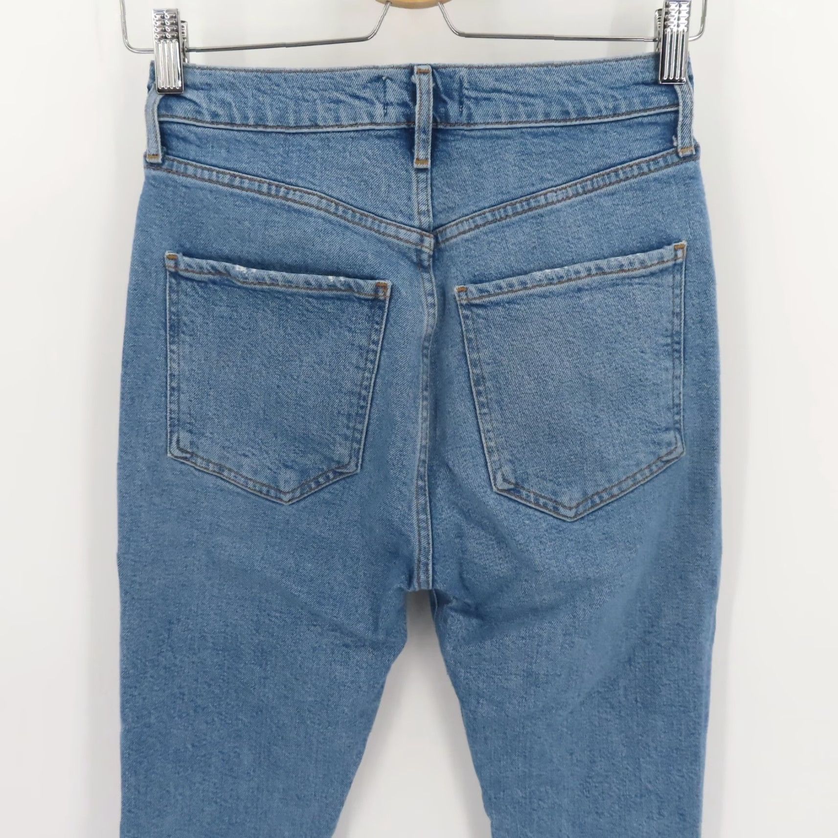 Agolde AGOLDE Womens 25 Riley Button Fly Distressed Medium Blue Denim Jeans Cotton Size 42" / US 20 - 7 Thumbnail