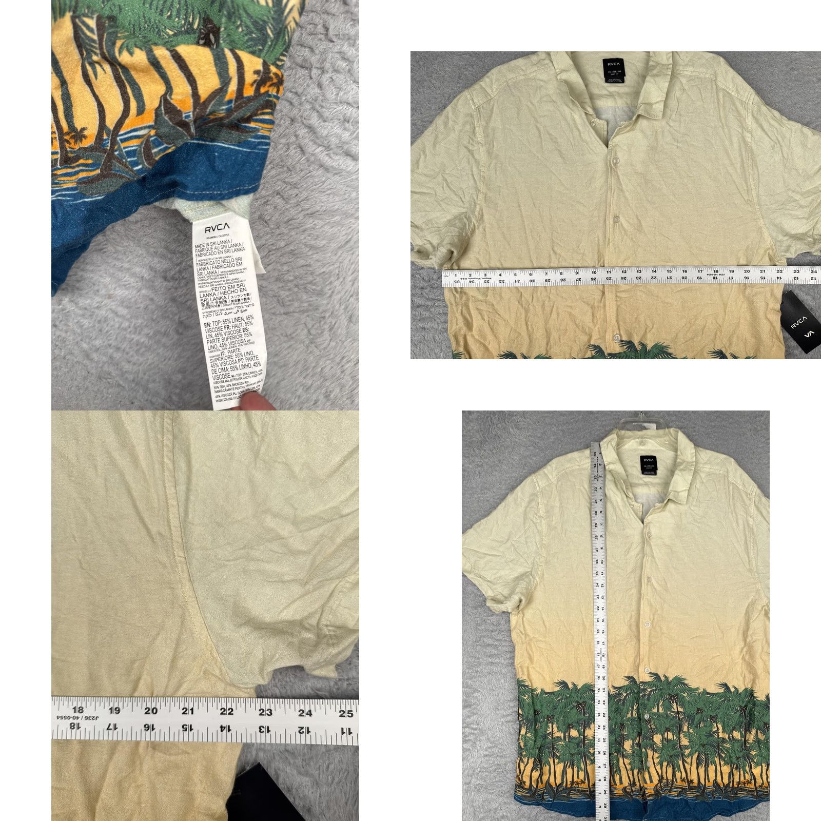 RVCA RVCA Shirt Mens 2XL Beige Short Sleeve Palm Tree Hawaiian Button Up Beach Size US XXL / EU 58 / 5 - 8 Thumbnail