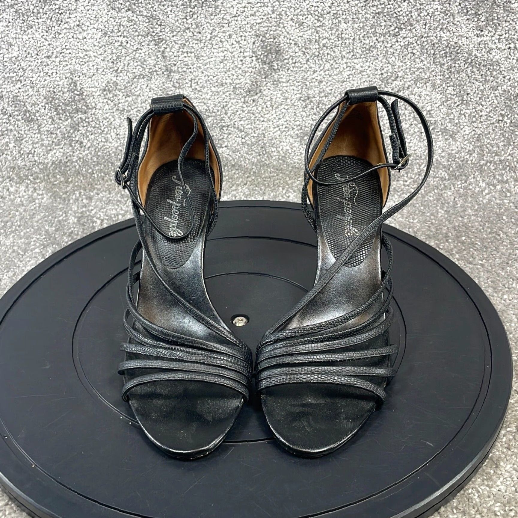 Free People VINTAGE Free People Women's Sandals Adult 8.5 Black Leather Strappy High Heel Stiletto Casual Summer Size US 9 / IT 39 - 2 Thumbnail