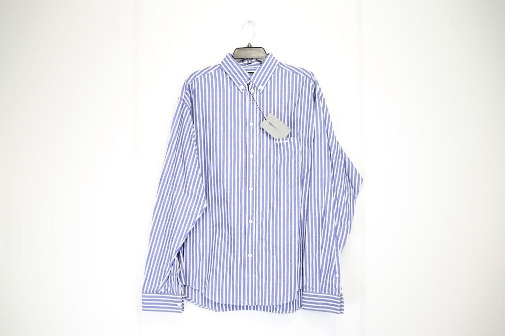 image of Balenciaga O1Rshd Stripe Button Up In Blue / White in Blue/White, Men's (Size Small)