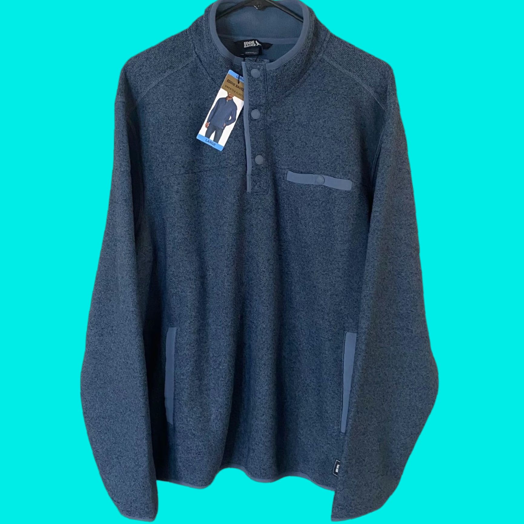 Eddie Bauer Eddie Bauer Fleece Quarter-Snap Sweater Blue Mens Large Long-Sleeve Pullover New Size US L / EU 52-54 / 3 - 1 Thumbnail