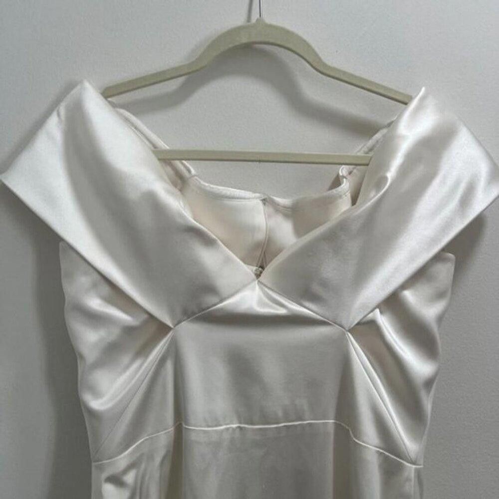 Designer NWT Brandon Maxwell Bridal Silk Off-The-Shoulder Gown Size S / US 4 / IT 40 - 7 Thumbnail