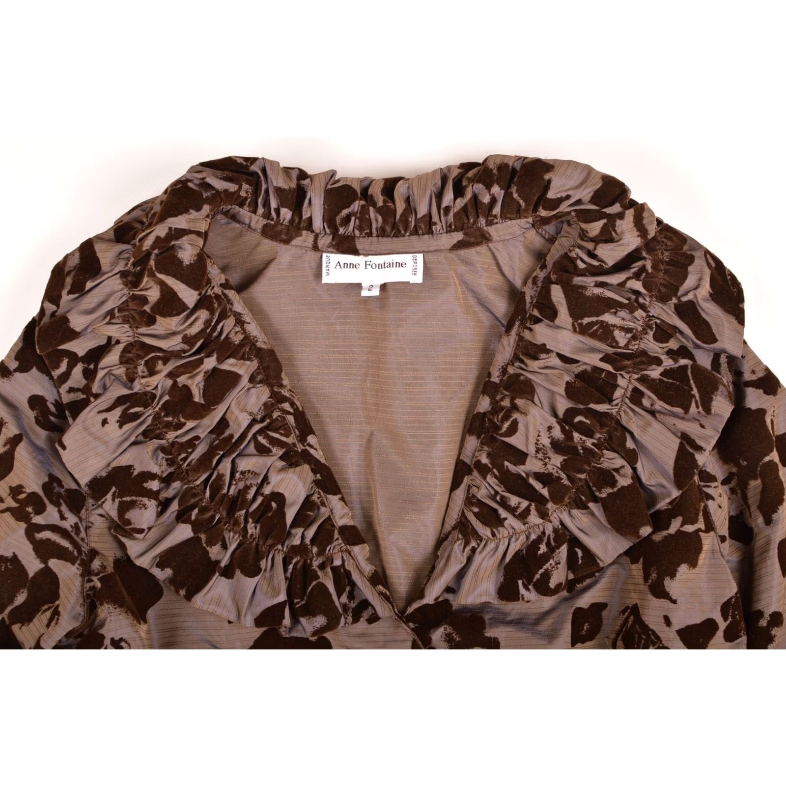 ANNE FONTAINE Anne Fontaine Womens Floral Blazer Jacket Ruffled Collar Brown Size 2 Size XS / US 0-2 / IT 36-38 - 2 Thumbnail