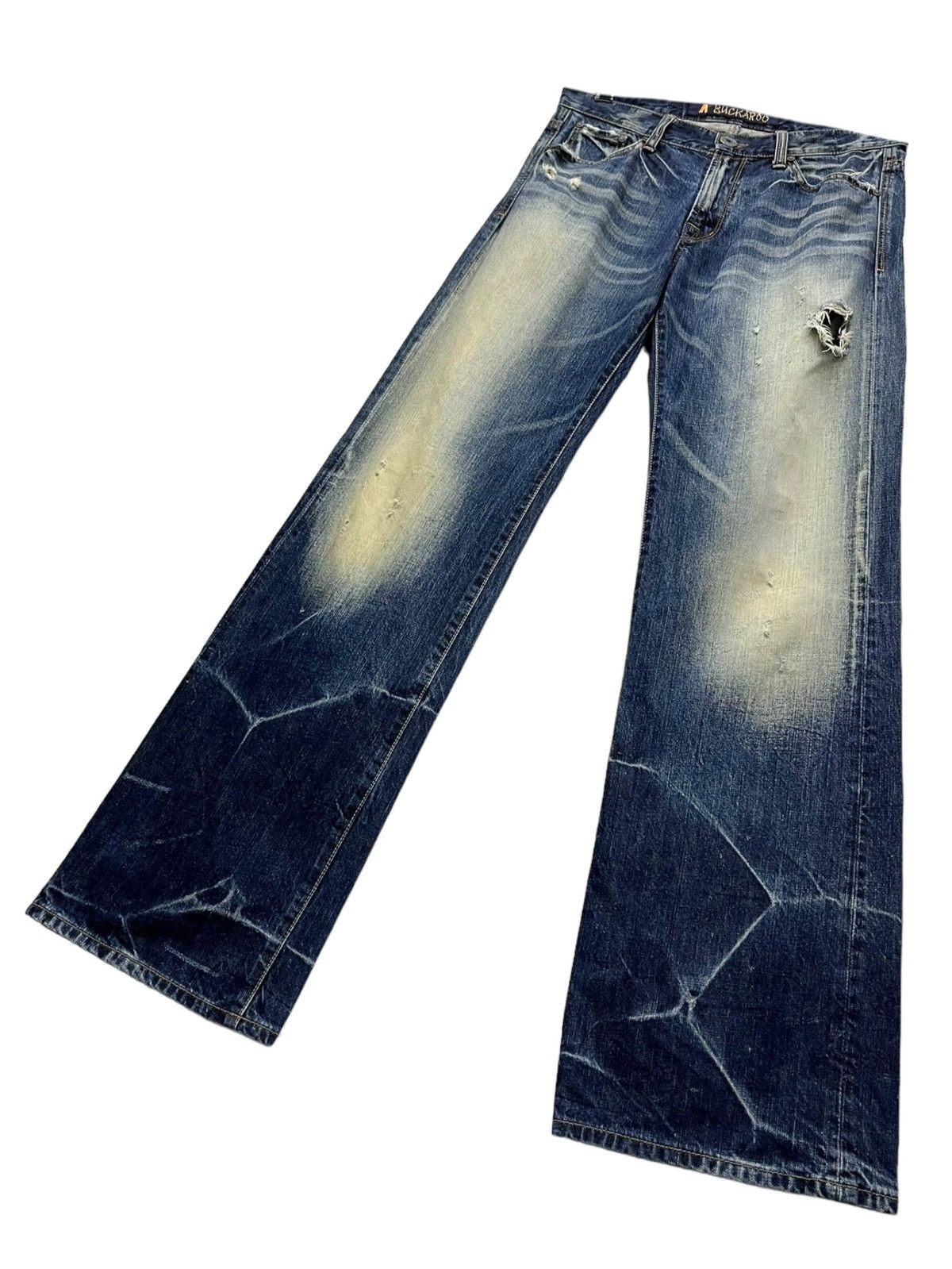 BUCKAROO 🔥Crashwash Indigo Mudmax Punk Ripped Wide Leg Flare Size US 30 / EU 46 - 3 Thumbnail