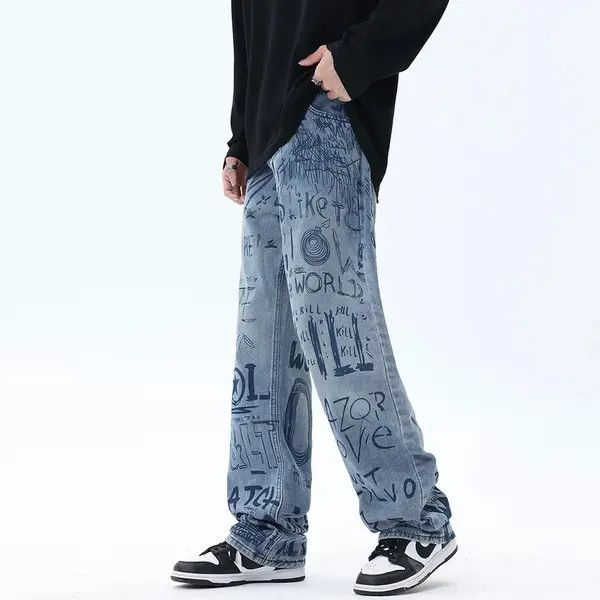 Japanese Brand Buggy jeans for men and women with graffiti print y2k Size US 34 / EU 50 - 5 Thumbnail