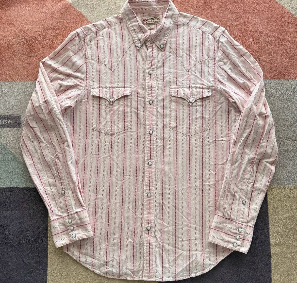 RRL Ralph Lauren RRL Ralph Lauren Double RL Pink Stripe Western Shirt K22 Size US L / EU 52-54 / 3 - 1 Thumbnail