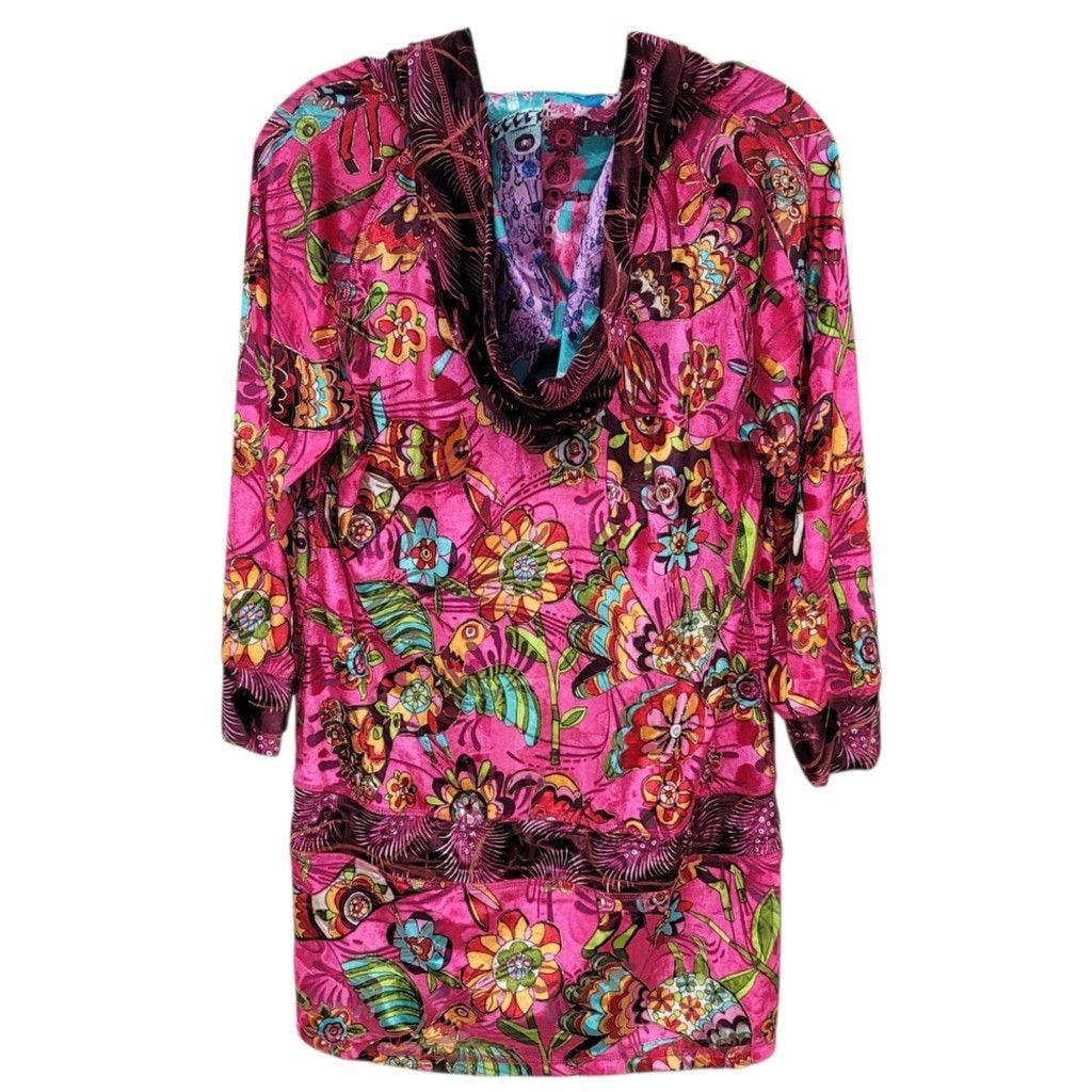 Custo Barcelona NWOT Custo Barcelona 3/4 Sleeve Hot Pink Velvet Hoodie Size S / US 4 / IT 40 - 4 Thumbnail