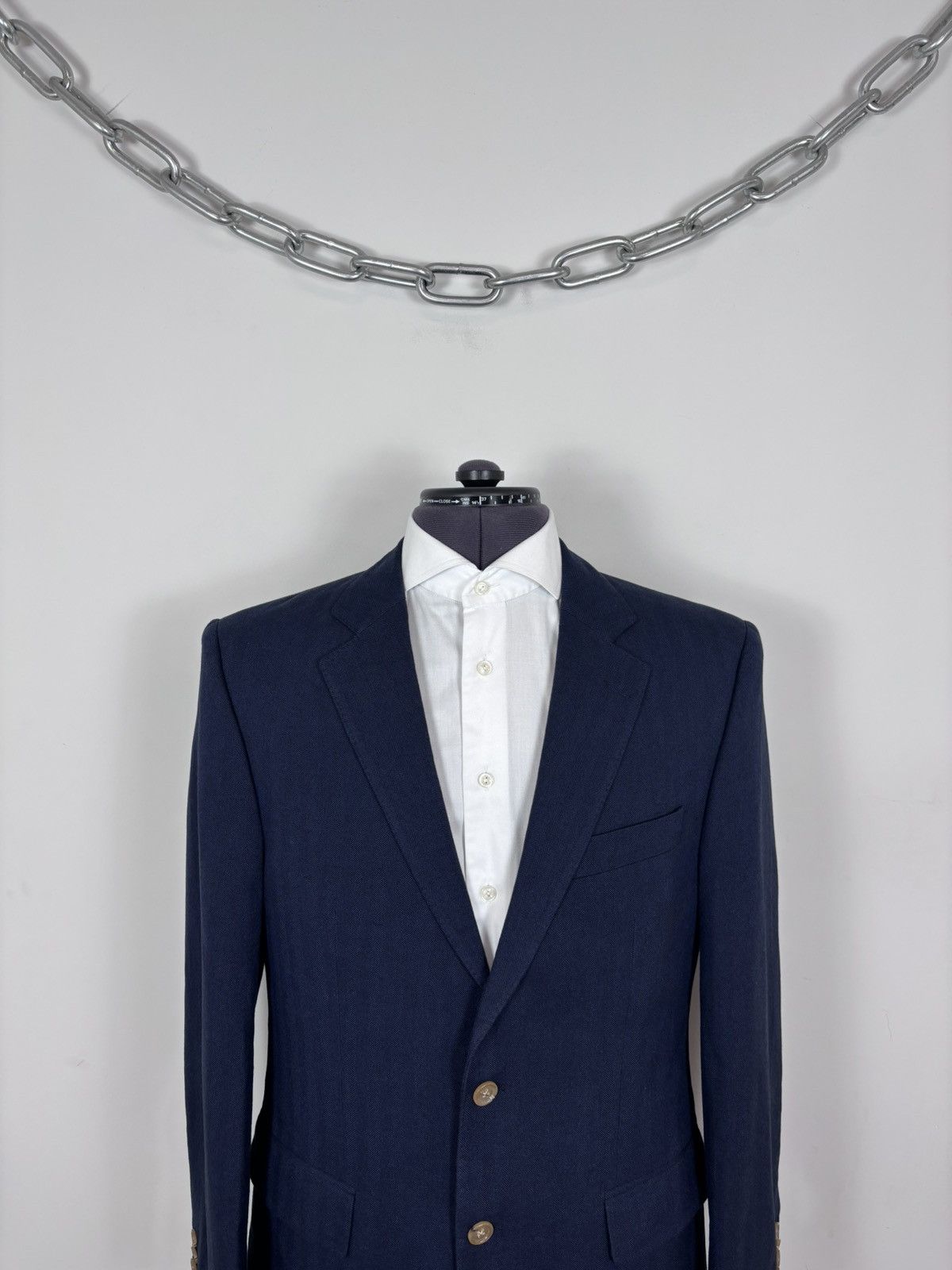 SCABAL Scabal Men’s Herringbone Navy Blue Cotton Blazer Jacket Size 40R - 2 Thumbnail