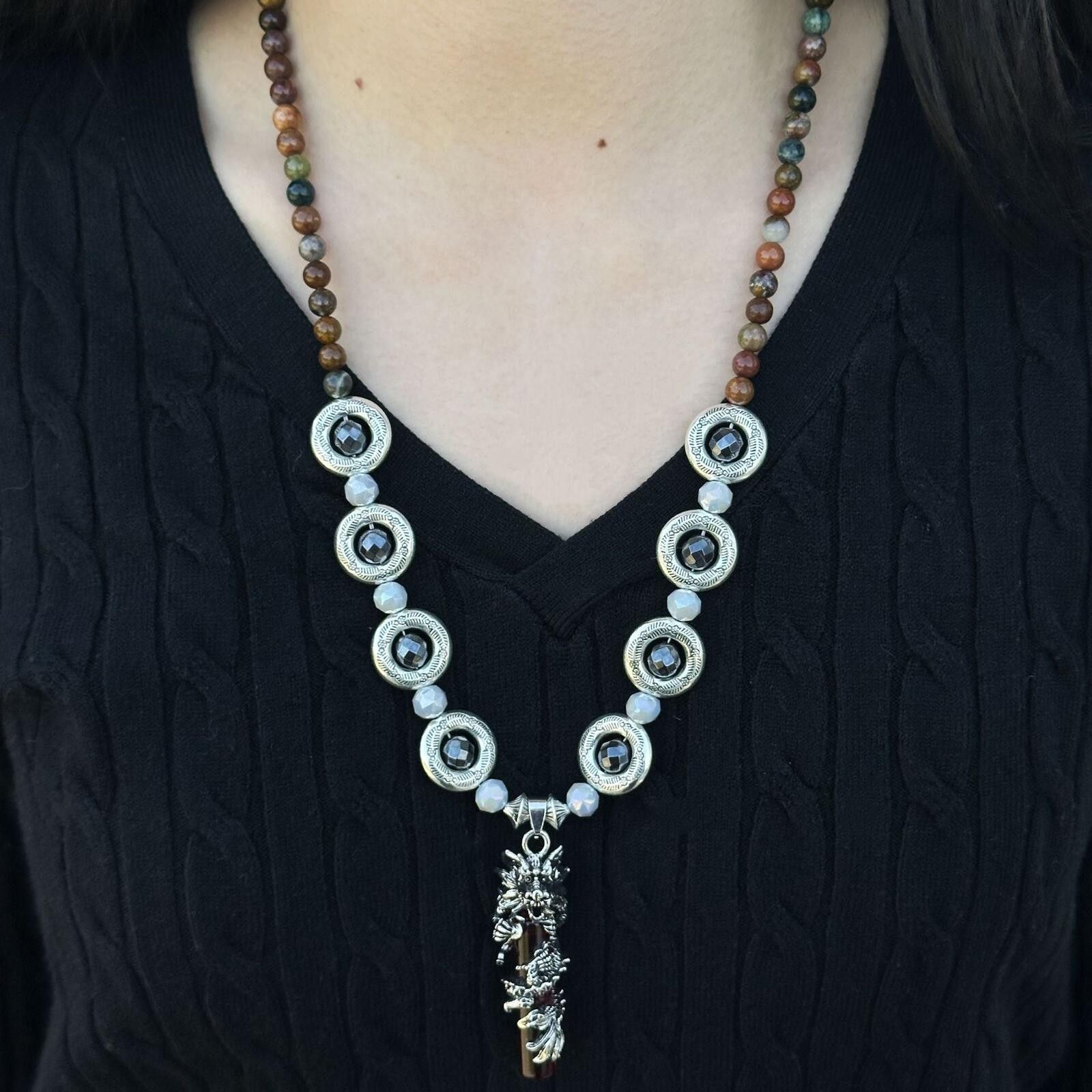 Jewelry Dragon Bead Strand Necklace | Tibetan Vintage Mixed Material Size ONE SIZE - 3 Thumbnail