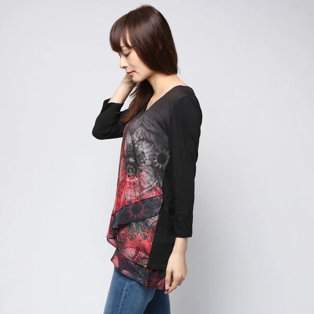 Designer × Desigual Desigual Wmns Black Red Floral 3/4 Sleeve Blouse Graphic Top Size L / US 10 / IT 46 - 2 Thumbnail