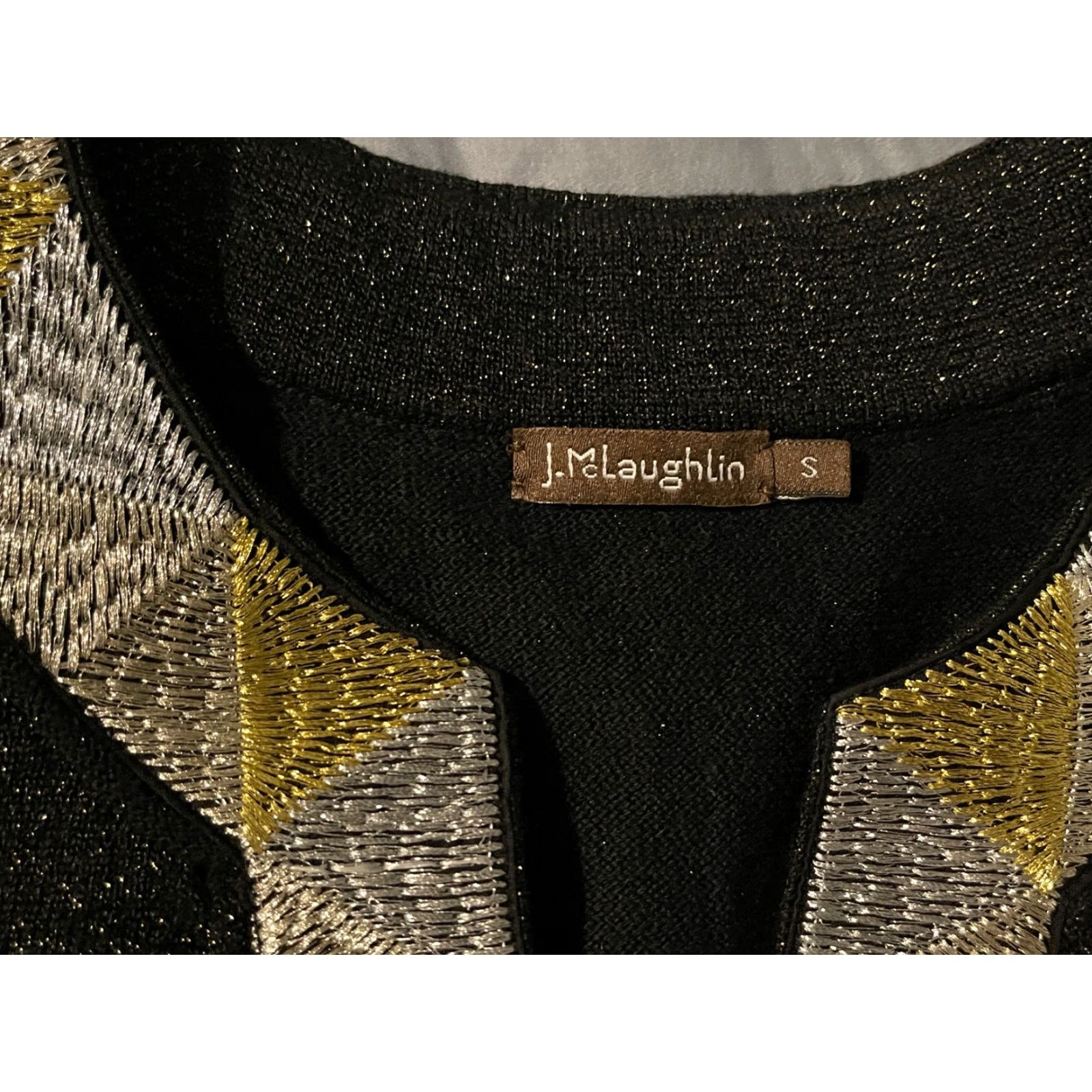 J.McLaughlin J. McLaughlin Tunic Sweater Womens Small Black 3/4 Sleeves Metallic Trim Boho Classic Modern Size S / US 4 / IT 40 - 3 Thumbnail