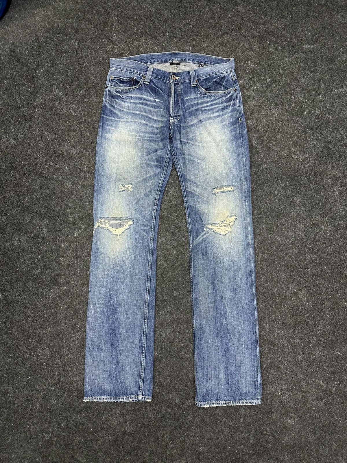 BUFFALO BOBS × Japan Blue × KOJIMA GENES Japan Blue Faded Washed Distressed Denim F57 Size US 31 - 1 Thumbnail