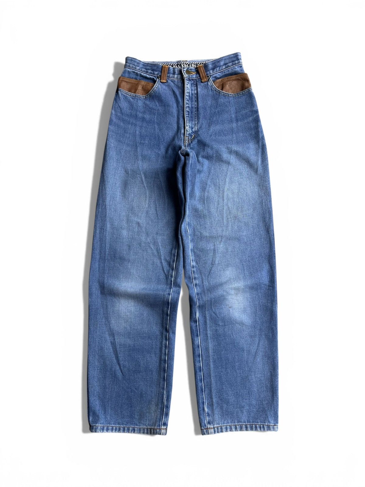 Yves Saint Laurent Yves Saing Laurent Leather Patch Denim Pants Size US 27 - 1 Thumbnail