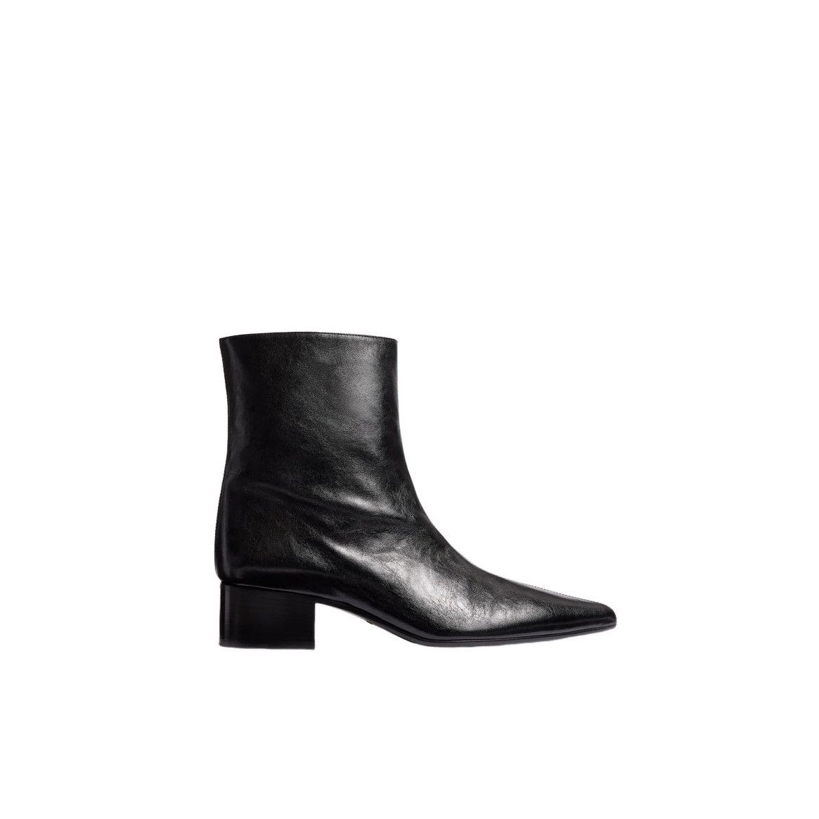 KHAITE Andee Black Glazed Leather 40mm Ankle Boots New And A
